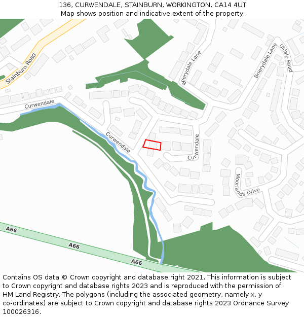 136, CURWENDALE, STAINBURN, WORKINGTON, CA14 4UT: Location map and indicative extent of plot