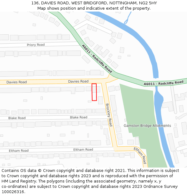 136, DAVIES ROAD, WEST BRIDGFORD, NOTTINGHAM, NG2 5HY: Location map and indicative extent of plot