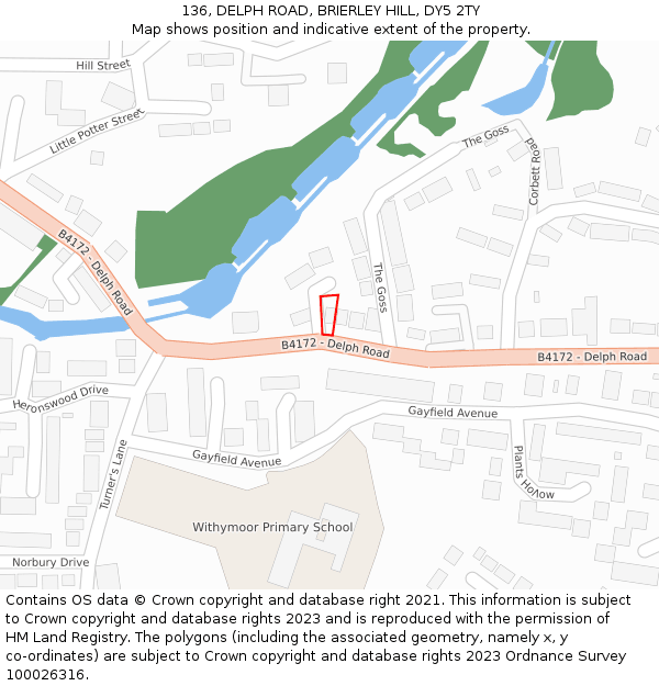 136, DELPH ROAD, BRIERLEY HILL, DY5 2TY: Location map and indicative extent of plot