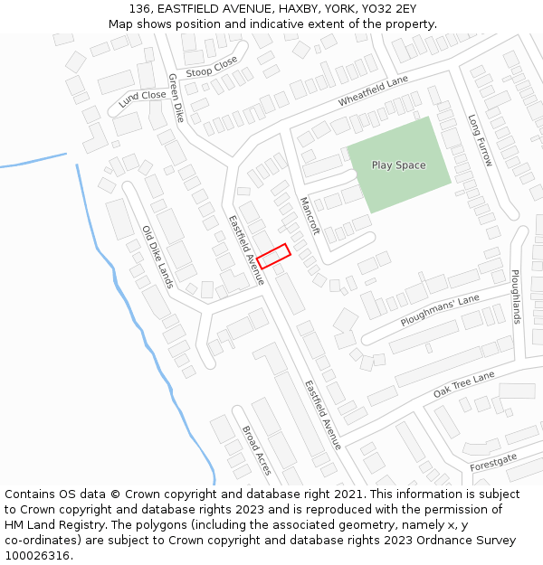 136, EASTFIELD AVENUE, HAXBY, YORK, YO32 2EY: Location map and indicative extent of plot