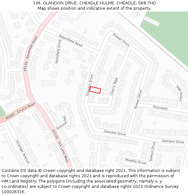 136, GLANDON DRIVE, CHEADLE HULME, CHEADLE, SK8 7HD: Location map and indicative extent of plot