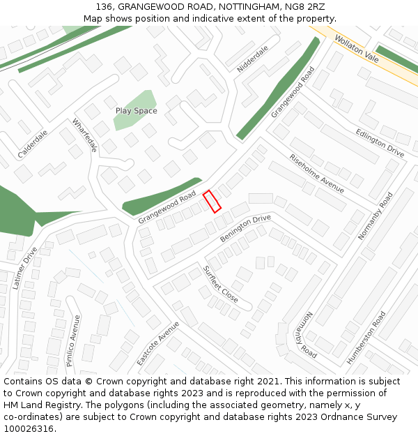 136, GRANGEWOOD ROAD, NOTTINGHAM, NG8 2RZ: Location map and indicative extent of plot