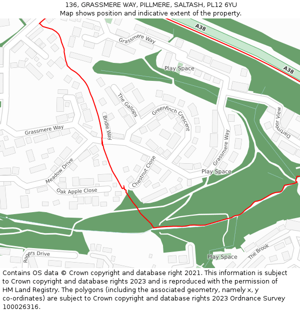 136, GRASSMERE WAY, PILLMERE, SALTASH, PL12 6YU: Location map and indicative extent of plot