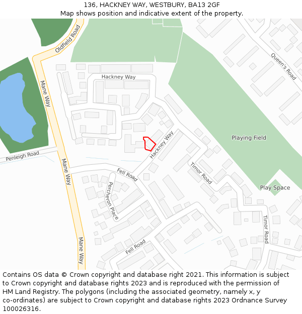 136, HACKNEY WAY, WESTBURY, BA13 2GF: Location map and indicative extent of plot