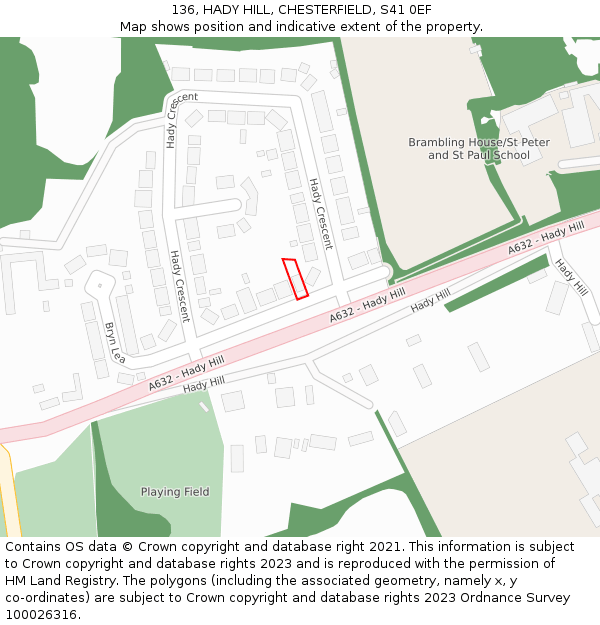 136, HADY HILL, CHESTERFIELD, S41 0EF: Location map and indicative extent of plot