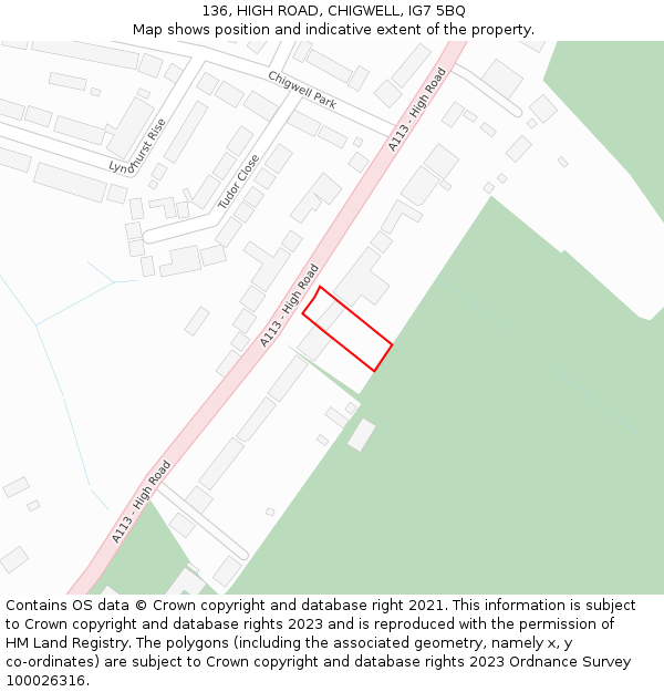 136, HIGH ROAD, CHIGWELL, IG7 5BQ: Location map and indicative extent of plot