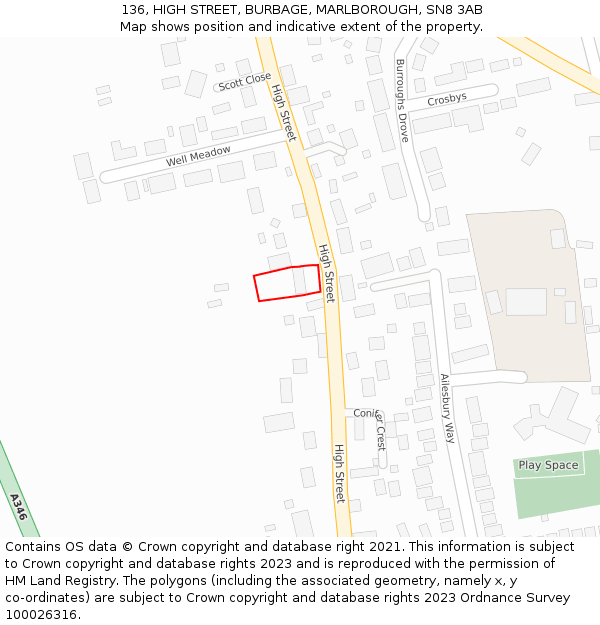 136, HIGH STREET, BURBAGE, MARLBOROUGH, SN8 3AB: Location map and indicative extent of plot