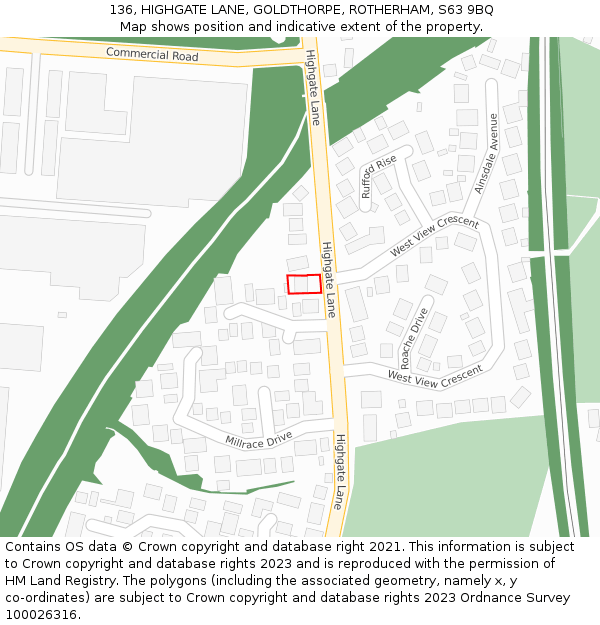 136, HIGHGATE LANE, GOLDTHORPE, ROTHERHAM, S63 9BQ: Location map and indicative extent of plot