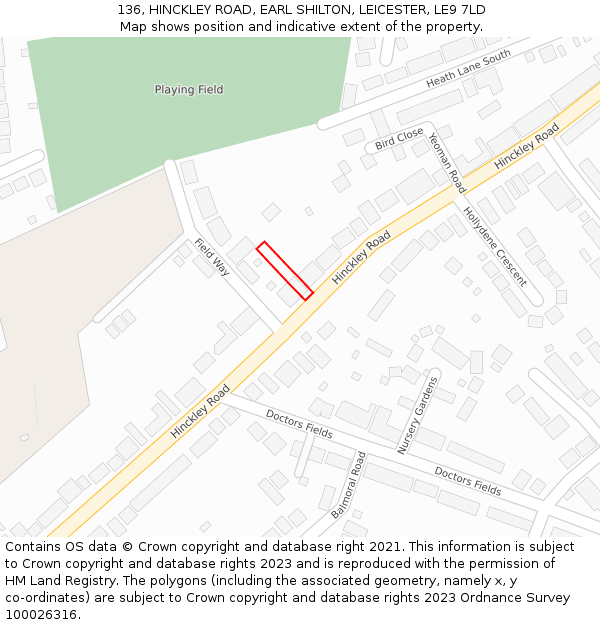 136, HINCKLEY ROAD, EARL SHILTON, LEICESTER, LE9 7LD: Location map and indicative extent of plot