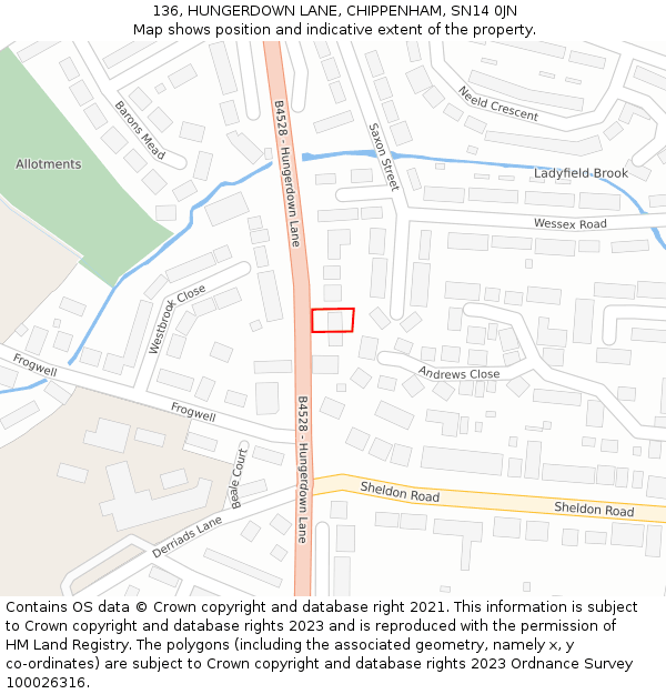 136, HUNGERDOWN LANE, CHIPPENHAM, SN14 0JN: Location map and indicative extent of plot