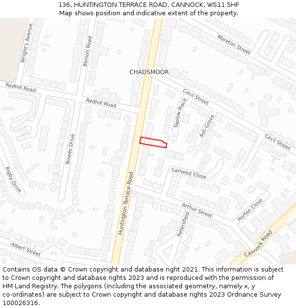 136, HUNTINGTON TERRACE ROAD, CANNOCK, WS11 5HF: Location map and indicative extent of plot