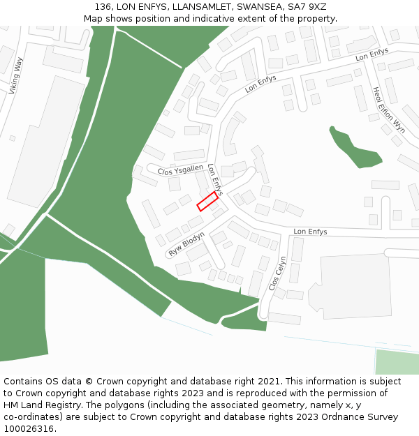 136, LON ENFYS, LLANSAMLET, SWANSEA, SA7 9XZ: Location map and indicative extent of plot