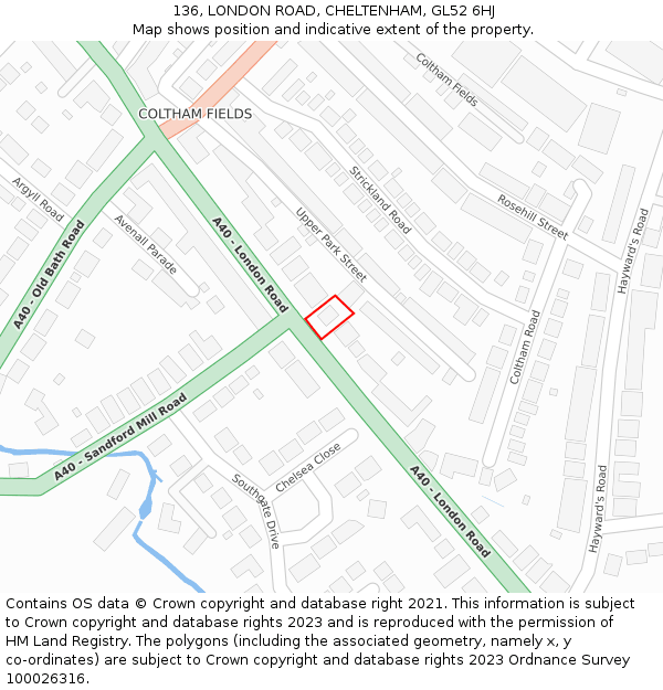 136, LONDON ROAD, CHELTENHAM, GL52 6HJ: Location map and indicative extent of plot