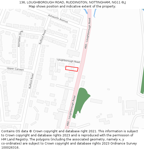 136, LOUGHBOROUGH ROAD, RUDDINGTON, NOTTINGHAM, NG11 6LJ: Location map and indicative extent of plot