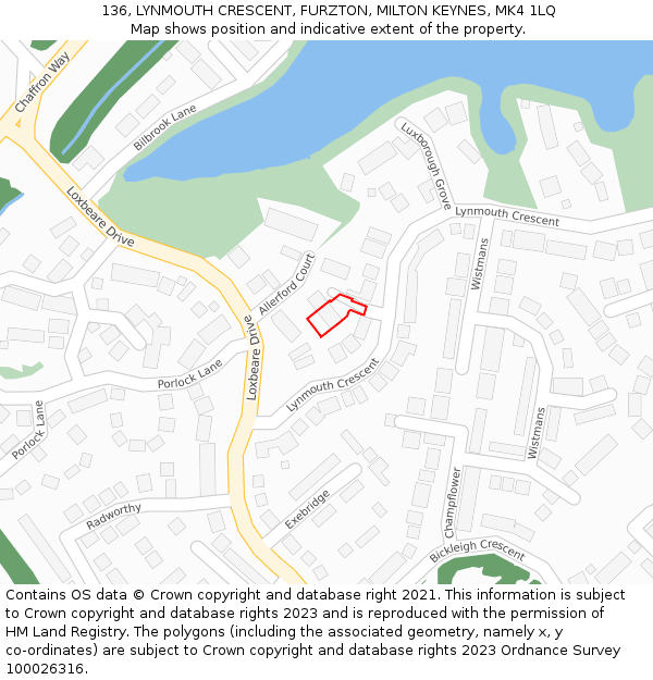 136, LYNMOUTH CRESCENT, FURZTON, MILTON KEYNES, MK4 1LQ: Location map and indicative extent of plot