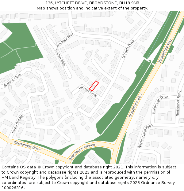 136, LYTCHETT DRIVE, BROADSTONE, BH18 9NR: Location map and indicative extent of plot