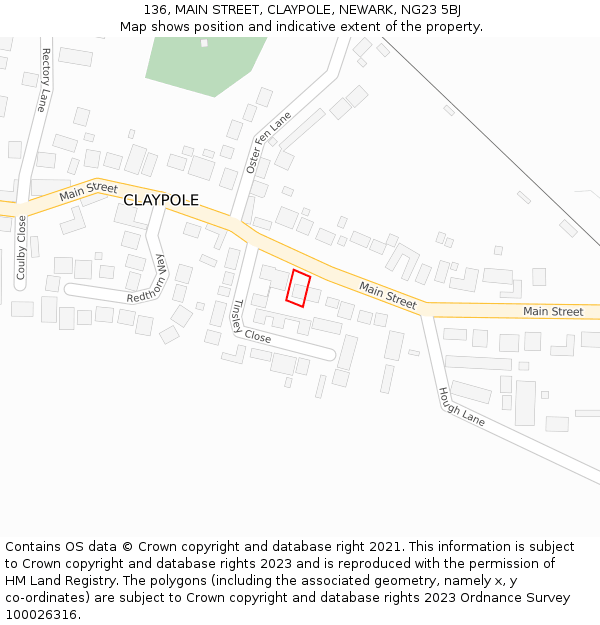 136, MAIN STREET, CLAYPOLE, NEWARK, NG23 5BJ: Location map and indicative extent of plot