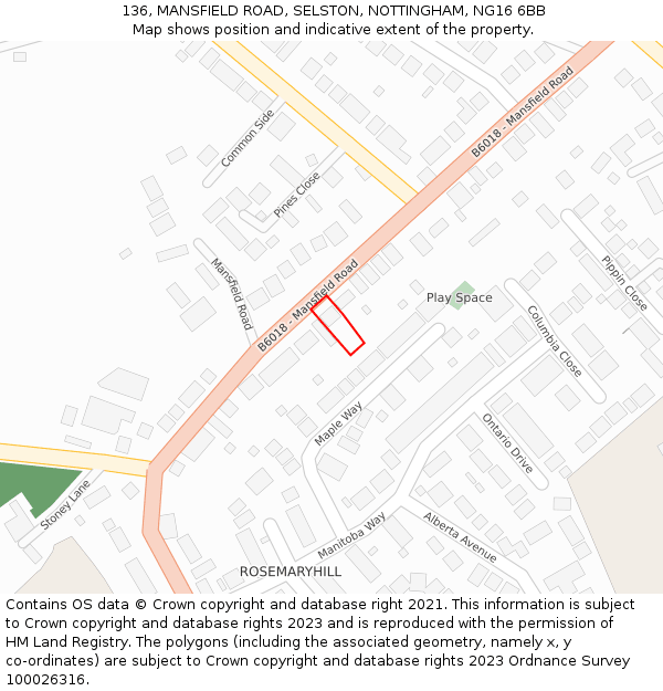 136, MANSFIELD ROAD, SELSTON, NOTTINGHAM, NG16 6BB: Location map and indicative extent of plot