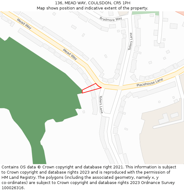 136, MEAD WAY, COULSDON, CR5 1PH: Location map and indicative extent of plot