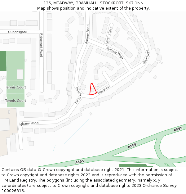 136, MEADWAY, BRAMHALL, STOCKPORT, SK7 1NN: Location map and indicative extent of plot