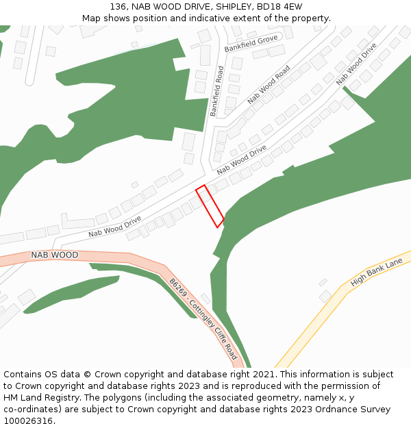 136, NAB WOOD DRIVE, SHIPLEY, BD18 4EW: Location map and indicative extent of plot