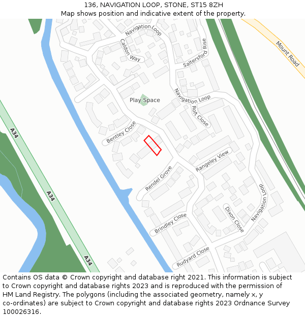 136, NAVIGATION LOOP, STONE, ST15 8ZH: Location map and indicative extent of plot