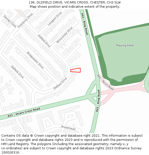 136, OLDFIELD DRIVE, VICARS CROSS, CHESTER, CH3 5LW: Location map and indicative extent of plot