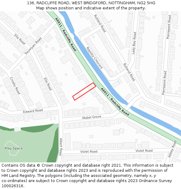 136, RADCLIFFE ROAD, WEST BRIDGFORD, NOTTINGHAM, NG2 5HG: Location map and indicative extent of plot