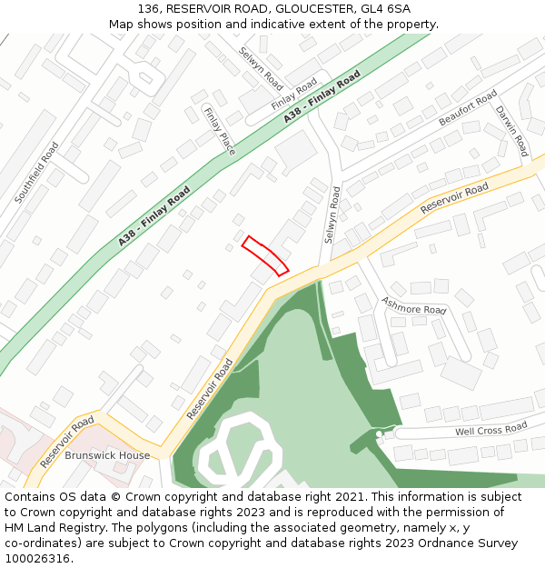 136, RESERVOIR ROAD, GLOUCESTER, GL4 6SA: Location map and indicative extent of plot