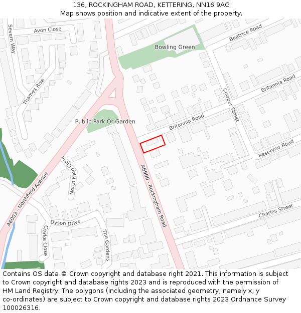 136, ROCKINGHAM ROAD, KETTERING, NN16 9AG: Location map and indicative extent of plot