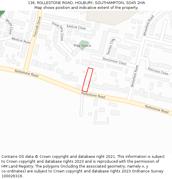 136, ROLLESTONE ROAD, HOLBURY, SOUTHAMPTON, SO45 2HA: Location map and indicative extent of plot