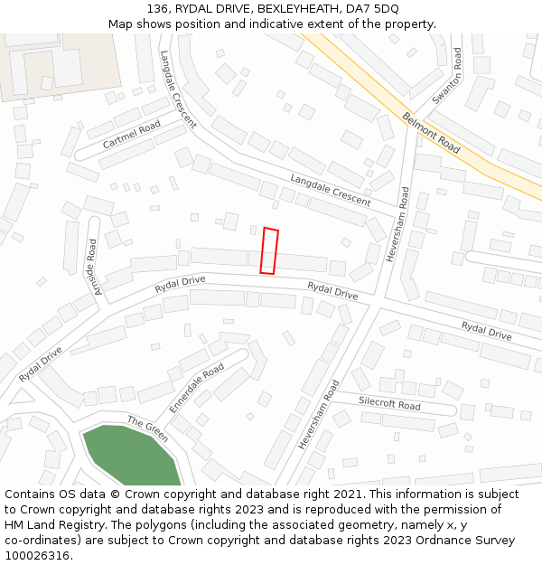136, RYDAL DRIVE, BEXLEYHEATH, DA7 5DQ: Location map and indicative extent of plot