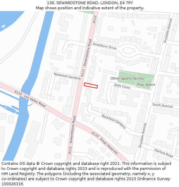 136, SEWARDSTONE ROAD, LONDON, E4 7PY: Location map and indicative extent of plot