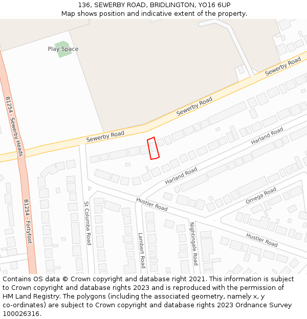 136, SEWERBY ROAD, BRIDLINGTON, YO16 6UP: Location map and indicative extent of plot