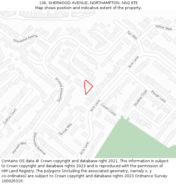 136, SHERWOOD AVENUE, NORTHAMPTON, NN2 8TE: Location map and indicative extent of plot