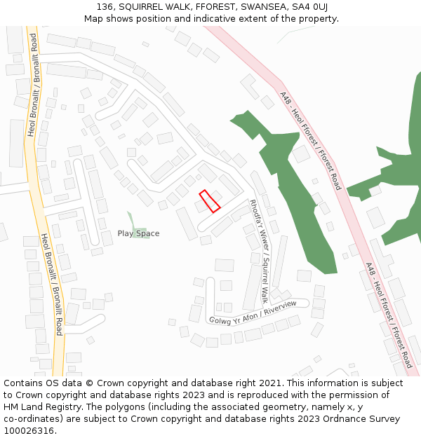 136, SQUIRREL WALK, FFOREST, SWANSEA, SA4 0UJ: Location map and indicative extent of plot