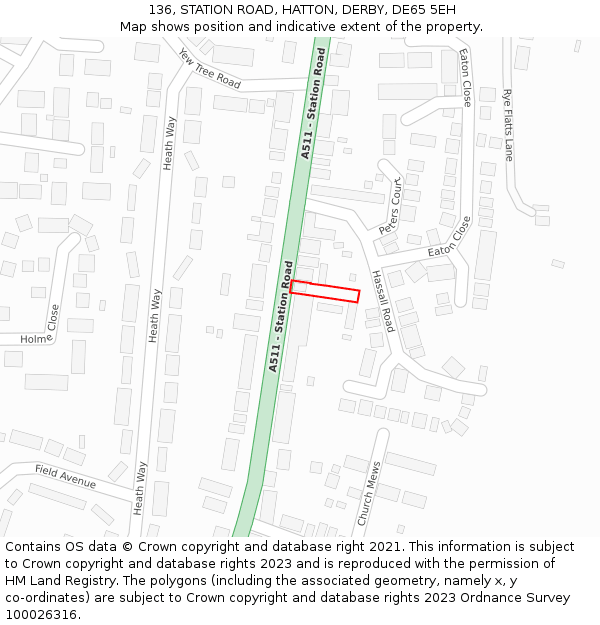 136, STATION ROAD, HATTON, DERBY, DE65 5EH: Location map and indicative extent of plot