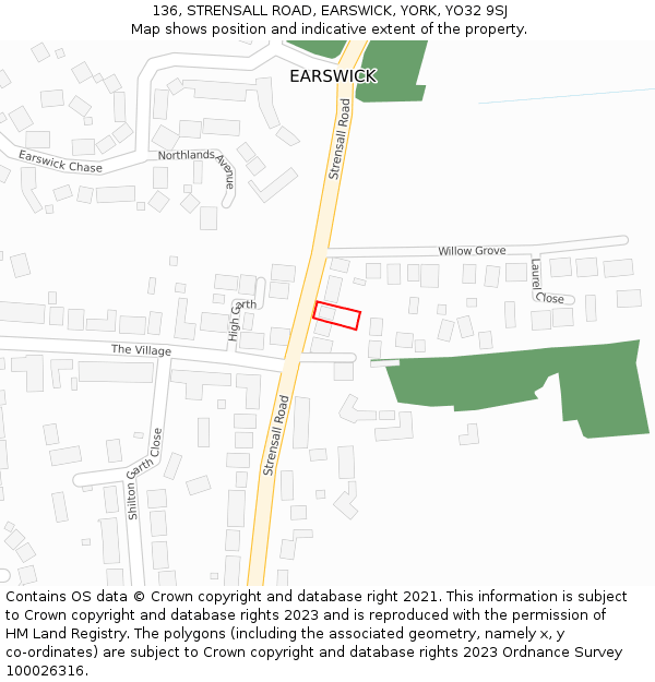 136, STRENSALL ROAD, EARSWICK, YORK, YO32 9SJ: Location map and indicative extent of plot