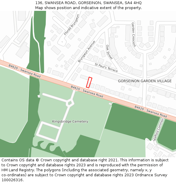 136, SWANSEA ROAD, GORSEINON, SWANSEA, SA4 4HQ: Location map and indicative extent of plot