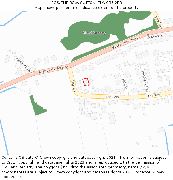 136, THE ROW, SUTTON, ELY, CB6 2PB: Location map and indicative extent of plot