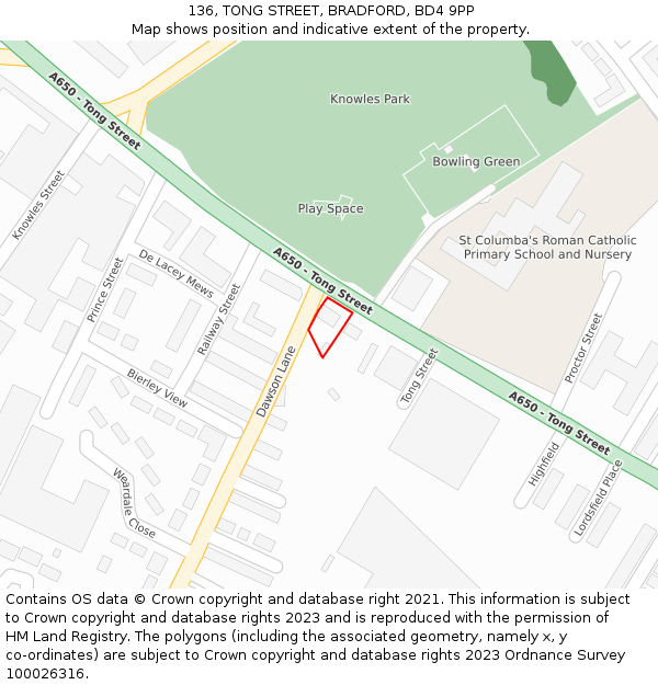 136, TONG STREET, BRADFORD, BD4 9PP: Location map and indicative extent of plot