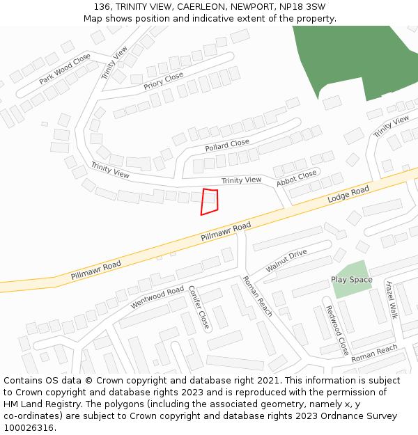 136, TRINITY VIEW, CAERLEON, NEWPORT, NP18 3SW: Location map and indicative extent of plot