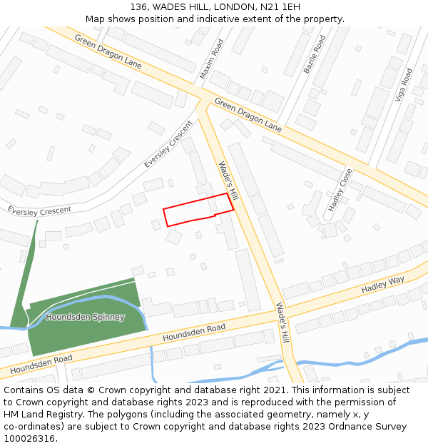 136, WADES HILL, LONDON, N21 1EH: Location map and indicative extent of plot