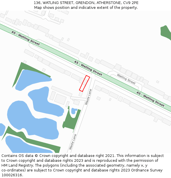 136, WATLING STREET, GRENDON, ATHERSTONE, CV9 2PE: Location map and indicative extent of plot