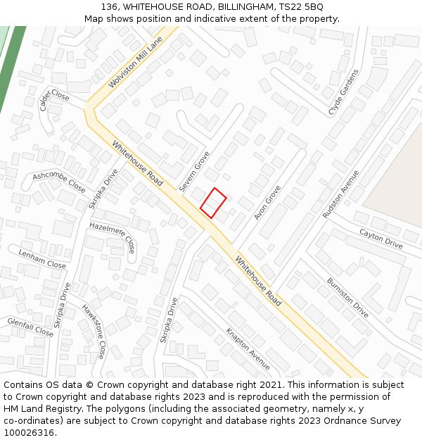 136, WHITEHOUSE ROAD, BILLINGHAM, TS22 5BQ: Location map and indicative extent of plot