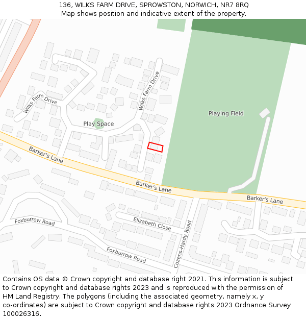 136, WILKS FARM DRIVE, SPROWSTON, NORWICH, NR7 8RQ: Location map and indicative extent of plot