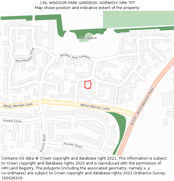 136, WINDSOR PARK GARDENS, NORWICH, NR6 7PT: Location map and indicative extent of plot