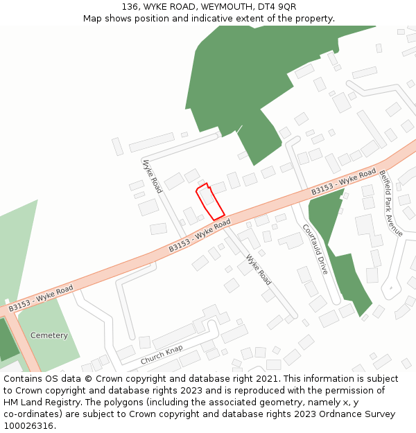 136, WYKE ROAD, WEYMOUTH, DT4 9QR: Location map and indicative extent of plot