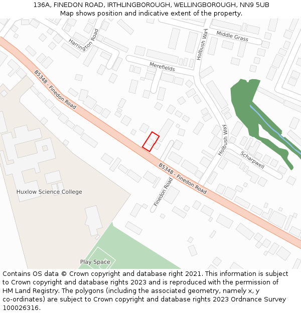 136A, FINEDON ROAD, IRTHLINGBOROUGH, WELLINGBOROUGH, NN9 5UB: Location map and indicative extent of plot