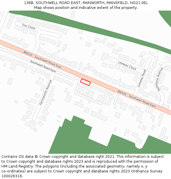 136B, SOUTHWELL ROAD EAST, RAINWORTH, MANSFIELD, NG21 0EL: Location map and indicative extent of plot